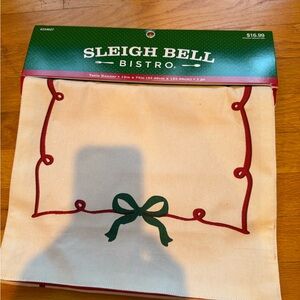 Cream Table Runner with Red and Green Accents and bow